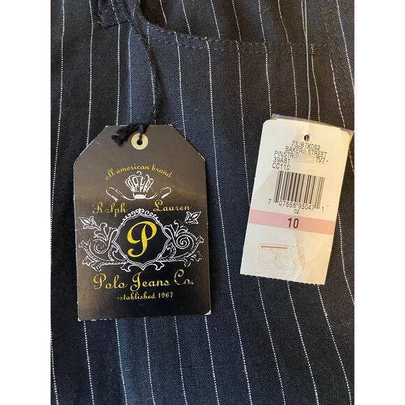 Vtg NWT Deadstock Polo Ralph Lauren Sz 10 Linen Blk Pinstripe Wide Leg Cuff Pnts - Picture 4 of 9